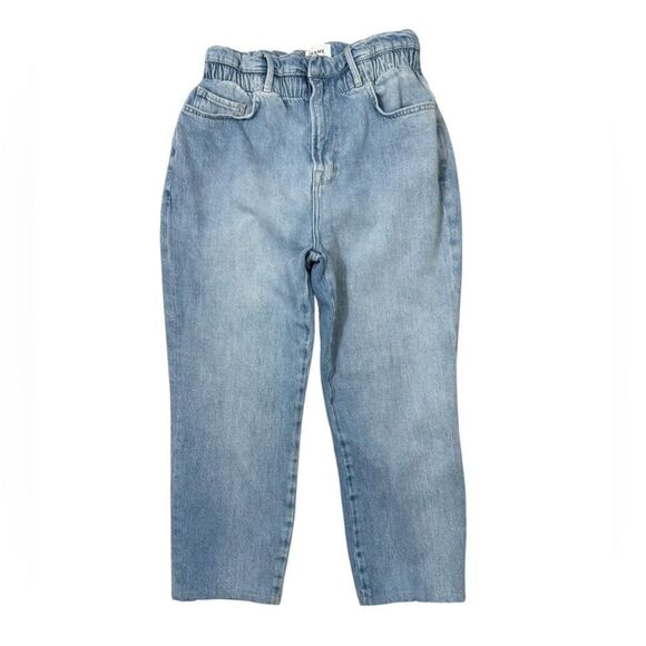 Frame Meridian Paperbag Elastic Waist High Rise Denim Straight Ankle Jeans - Picture 2 of 8